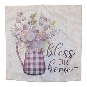 FARMHOUSE STYLE Decorative Pillow Cover Plaid Flower Pot Floral Pattern GRN/PUR